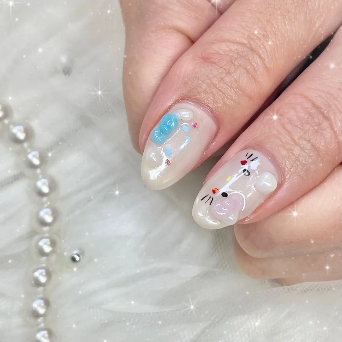 ネイル ハンドネイル Blue daisy RIN🎀のネイルデザイン