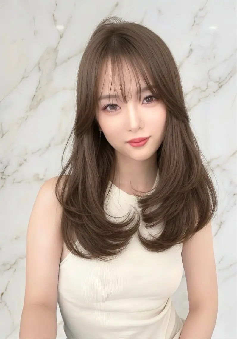 ロング カラー カット ヘアカラー レイヤー/髪質改善 縮毛/ハッシュカットのヘアスタイル