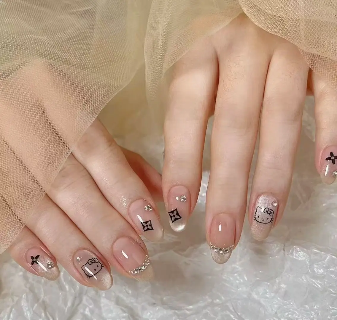ネイル フラワーネイル フレンチネイル ジェルネイル ガラスフレンチ ハート ハンドネイル BabyYouMi nailのネイルデザイン