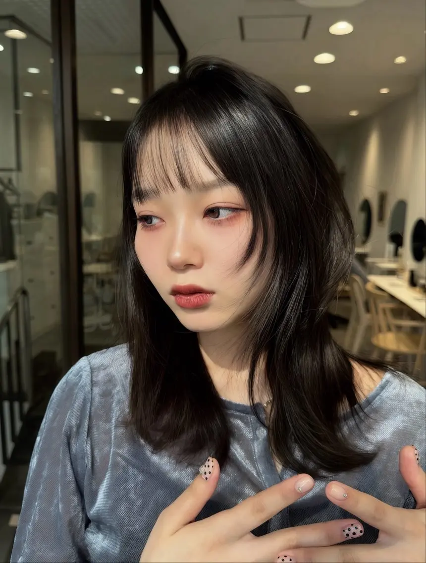 セミロング くびれヘア 顔周りカット ハッシュカット 髪質改善 韓国風ヘア カット ヘアカラー トリートメント 韓国レイヤー/透明感 /髪質改善/アジキのヘアスタイル