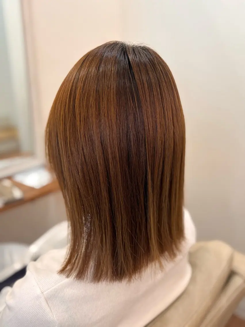 ミディアム カット 縮毛矯正 永井大樹✨ 透明感カラー✨のヘアスタイル