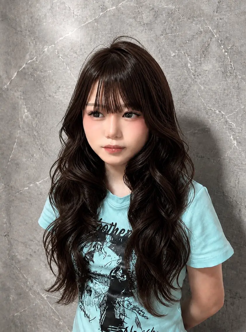 ロング カラー ヘアアレンジ ロングレイヤー くびれヘア 顔まわりレイヤー 顔周りカット 髪質改善 京都/透明感カラー/ ワンホン/YUNONのヘアスタイル