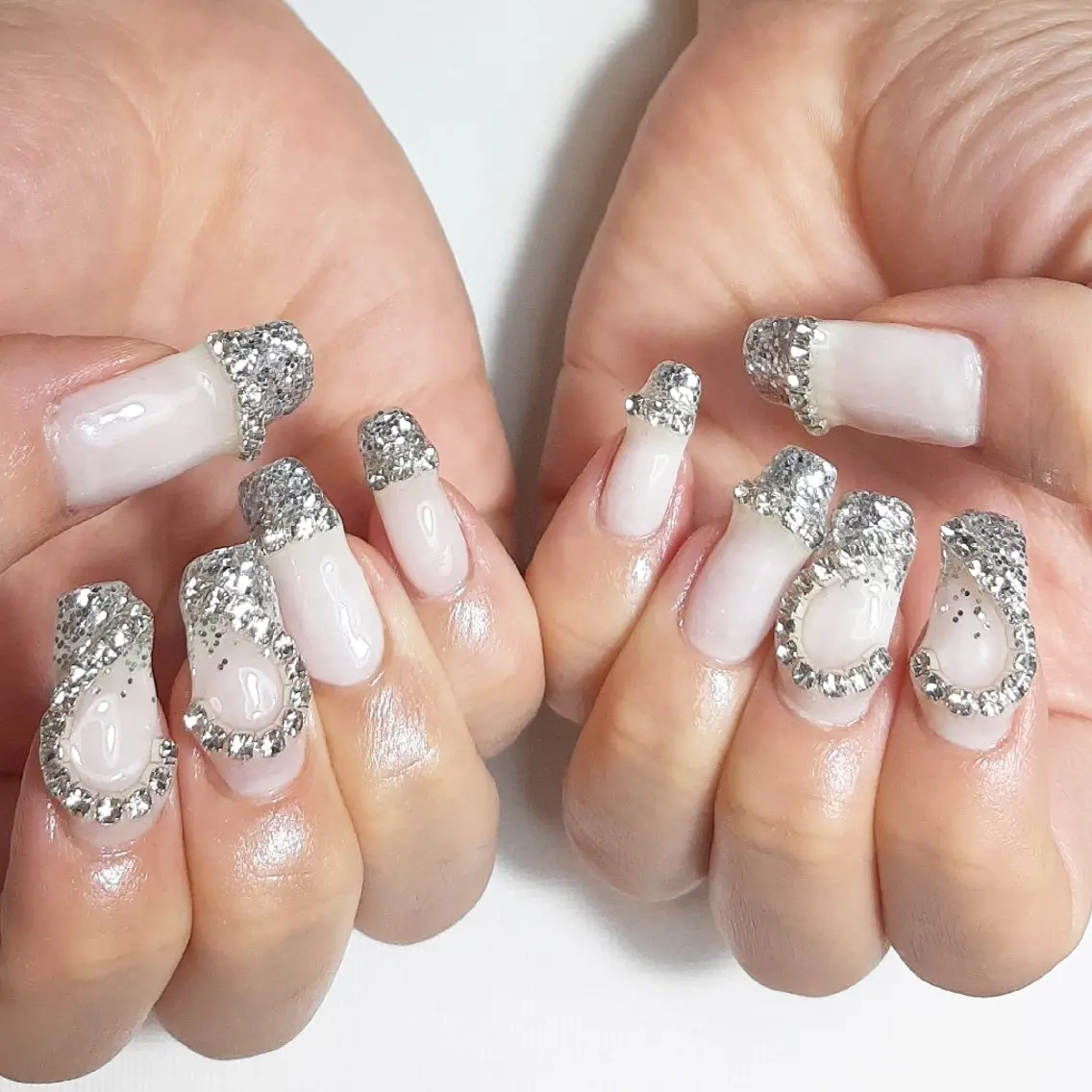 ネイル ジェルネイル ハート 持ち込み ショートネイル シルバー owlnail /持込みデザイン専門のネイルデザイン