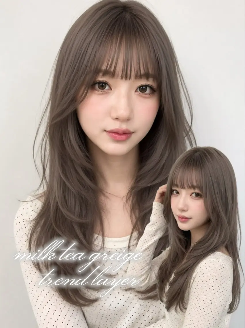 セミロング カラー ヘアアレンジ ヘアカラー トリートメント 🌿巴結生🌱大宮 ミルクティーベージュのヘアスタイル