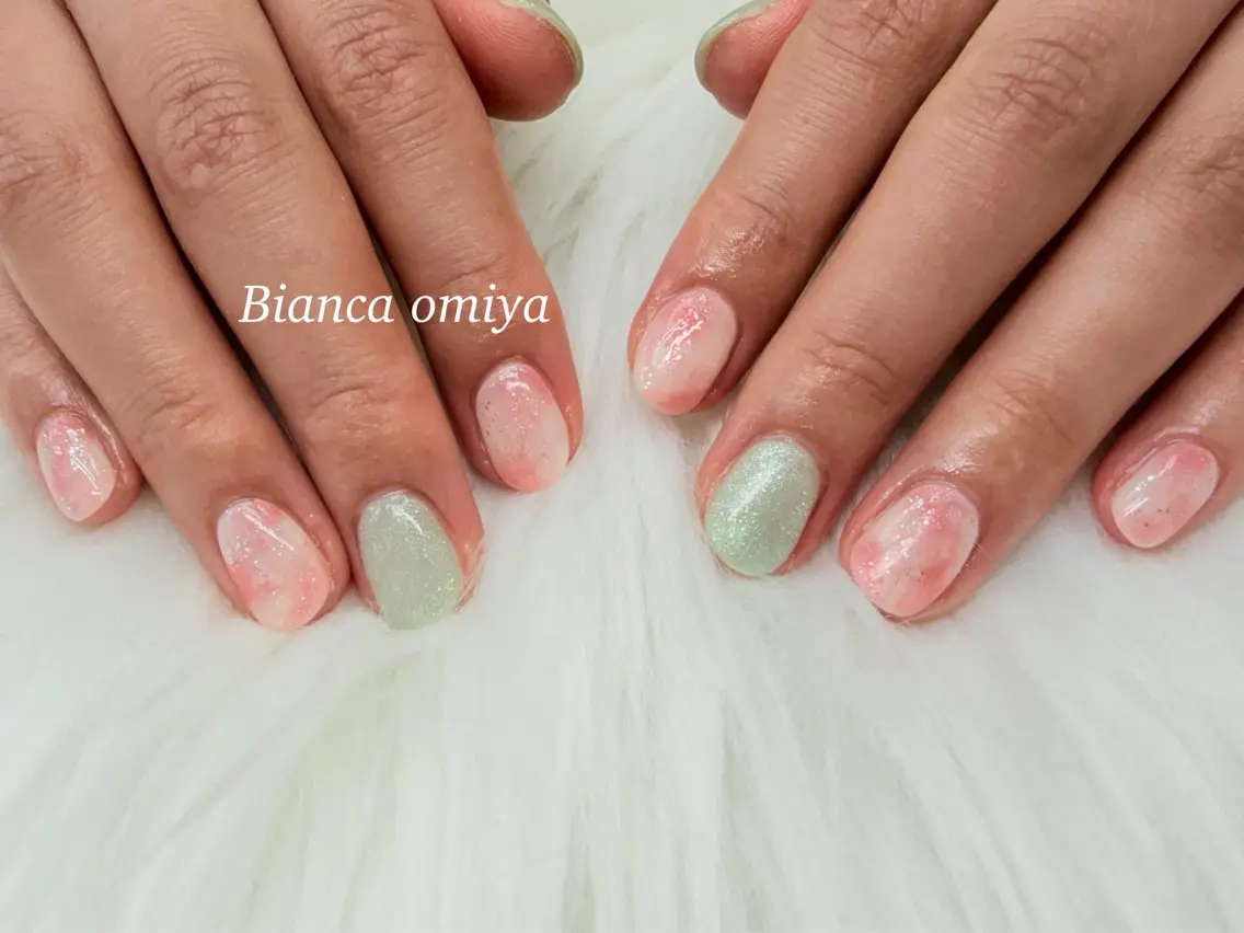 ネイル フラッシュネイル フレンチネイル ジェルネイル グラデーション マグネットネイル ハンドネイル Bianca大宮 katoᕱ⑅ᕱ゙のネイルデザイン