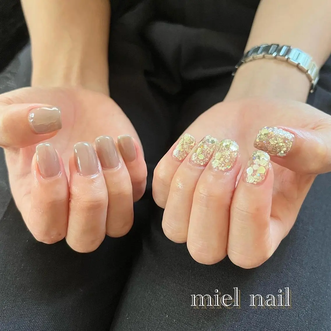 ネイル ホログラムネイル ラメ(グリッター) シンプルネイル ハンドネイル miel nailのネイルデザイン