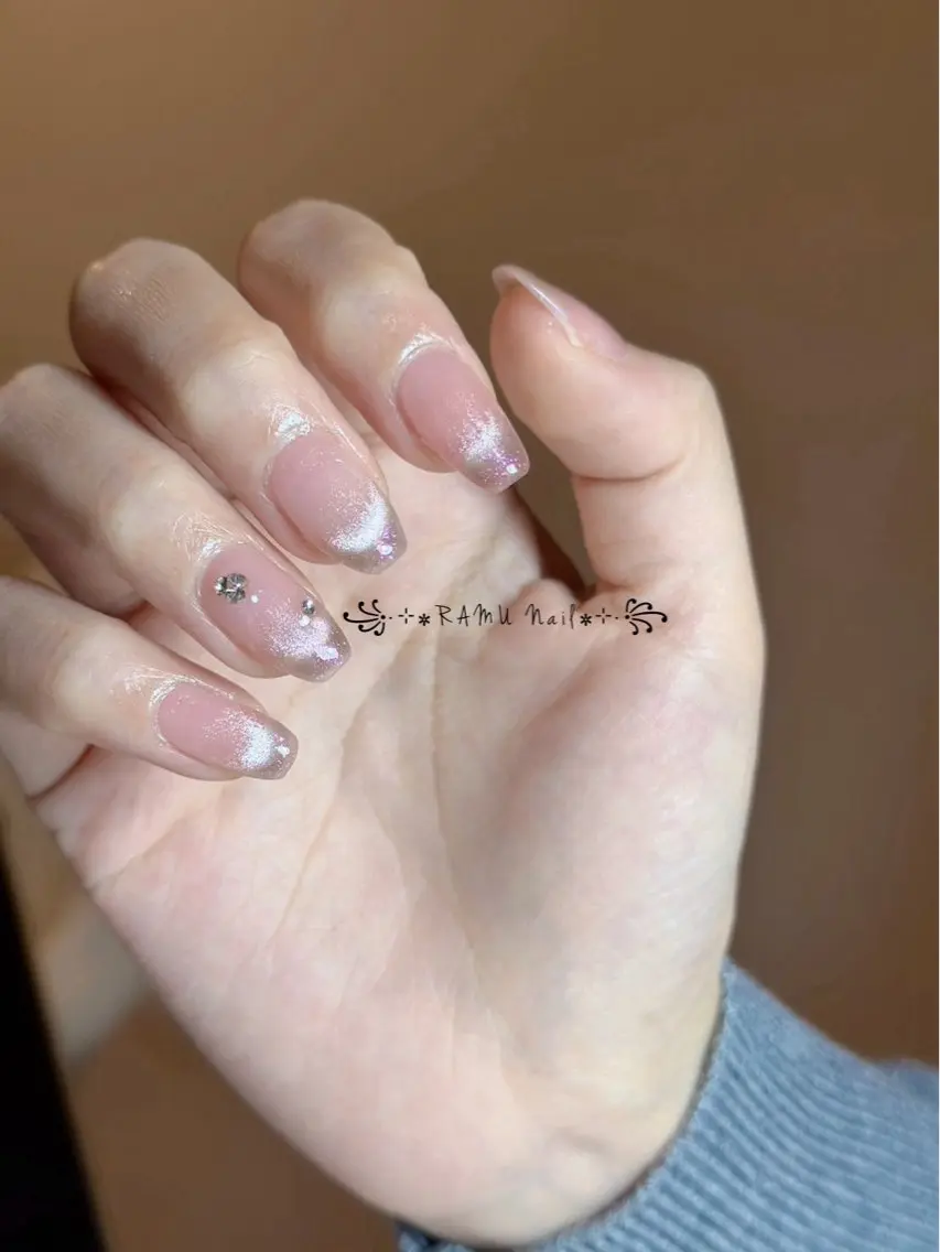 ネイル キラキラネイル マグネットネイル ミラーネイル ピンク 春ネイル ハンドネイル RAMU Nail 恵比寿店のネイルデザイン