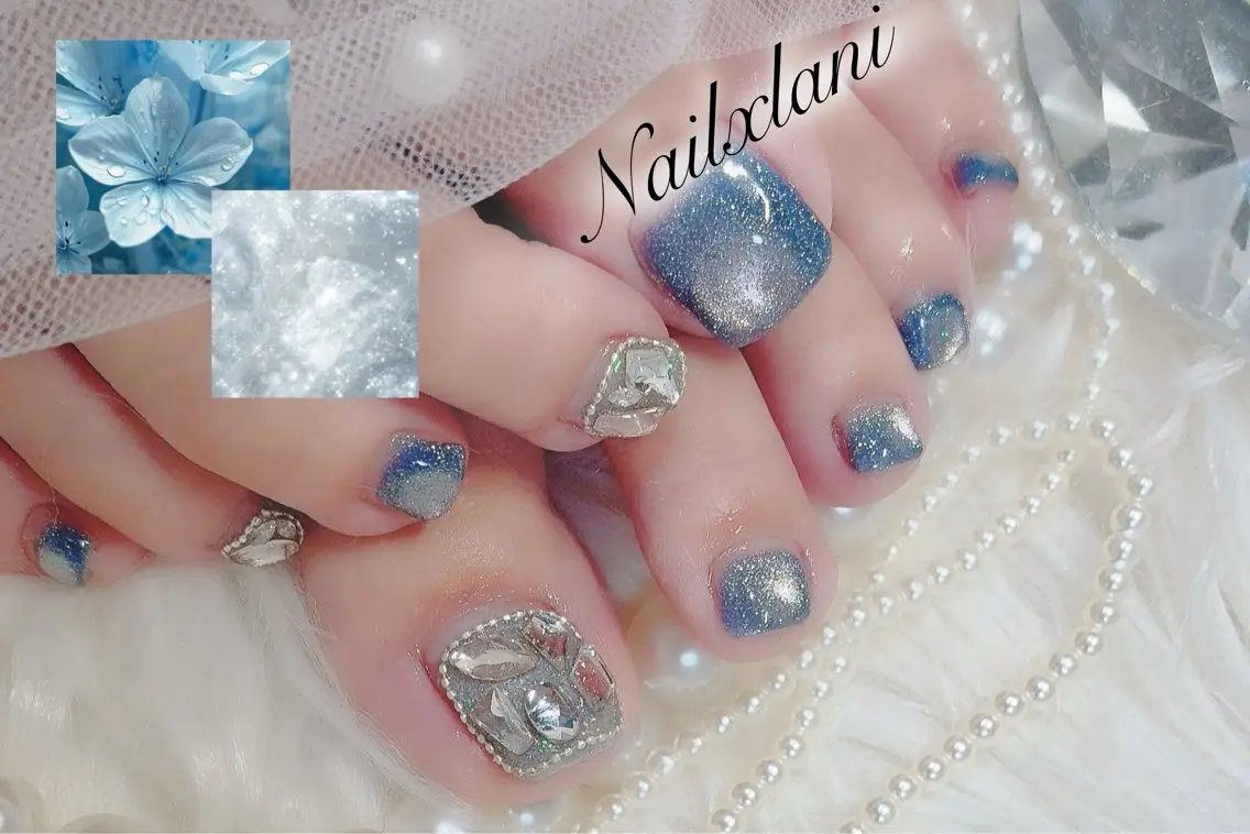 ネイル フットネイル ジェルネイル マグネットネイル 持ち込み パラジェル フットネイル Nail×Lani 深爪矯正対応◎のネイルデザイン