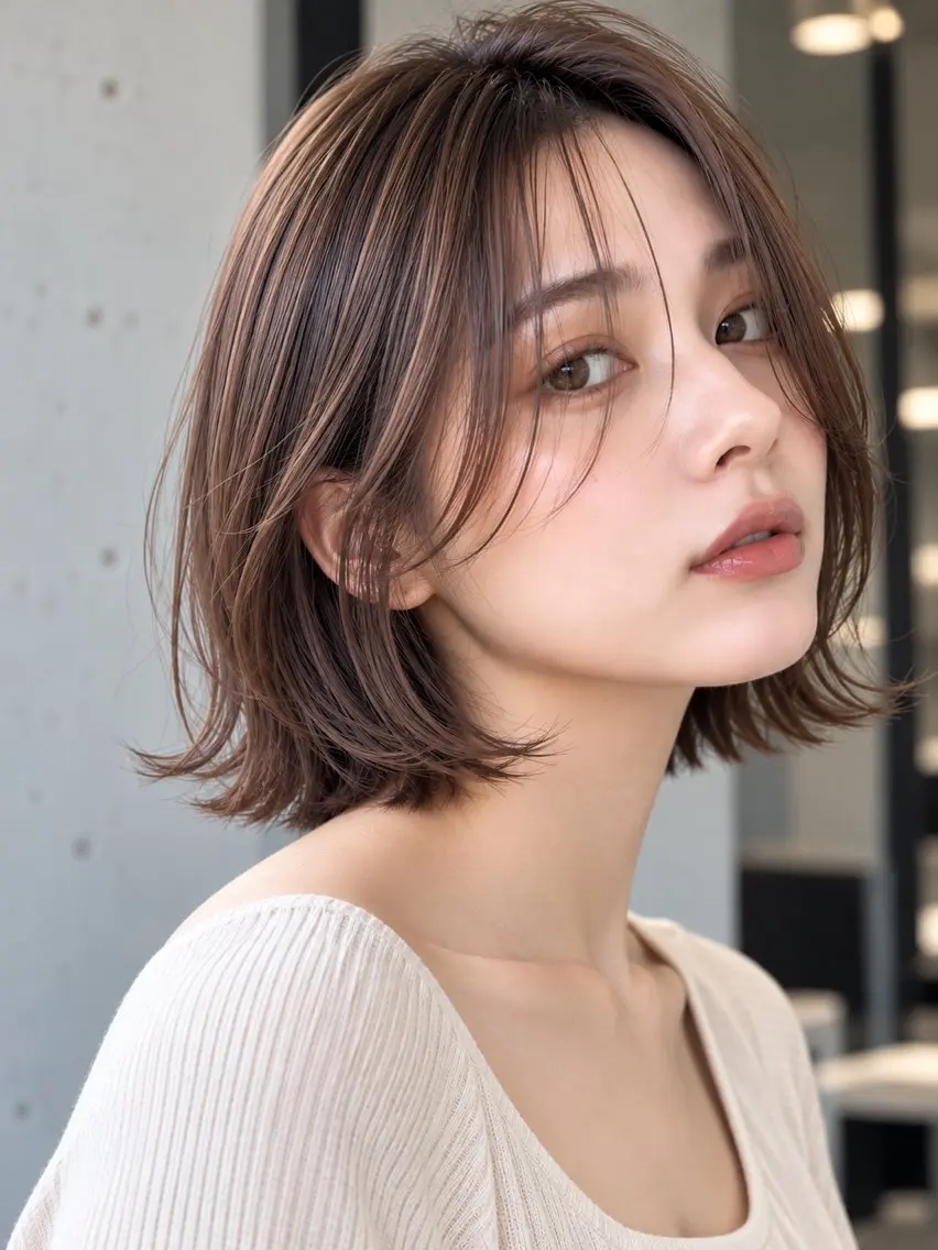 ミディアム カラー ボブ 外ハネヘア カット ヘアカラー トリートメント ボブ/レイヤーカット 縮毛矯正/武田涼のヘアスタイル