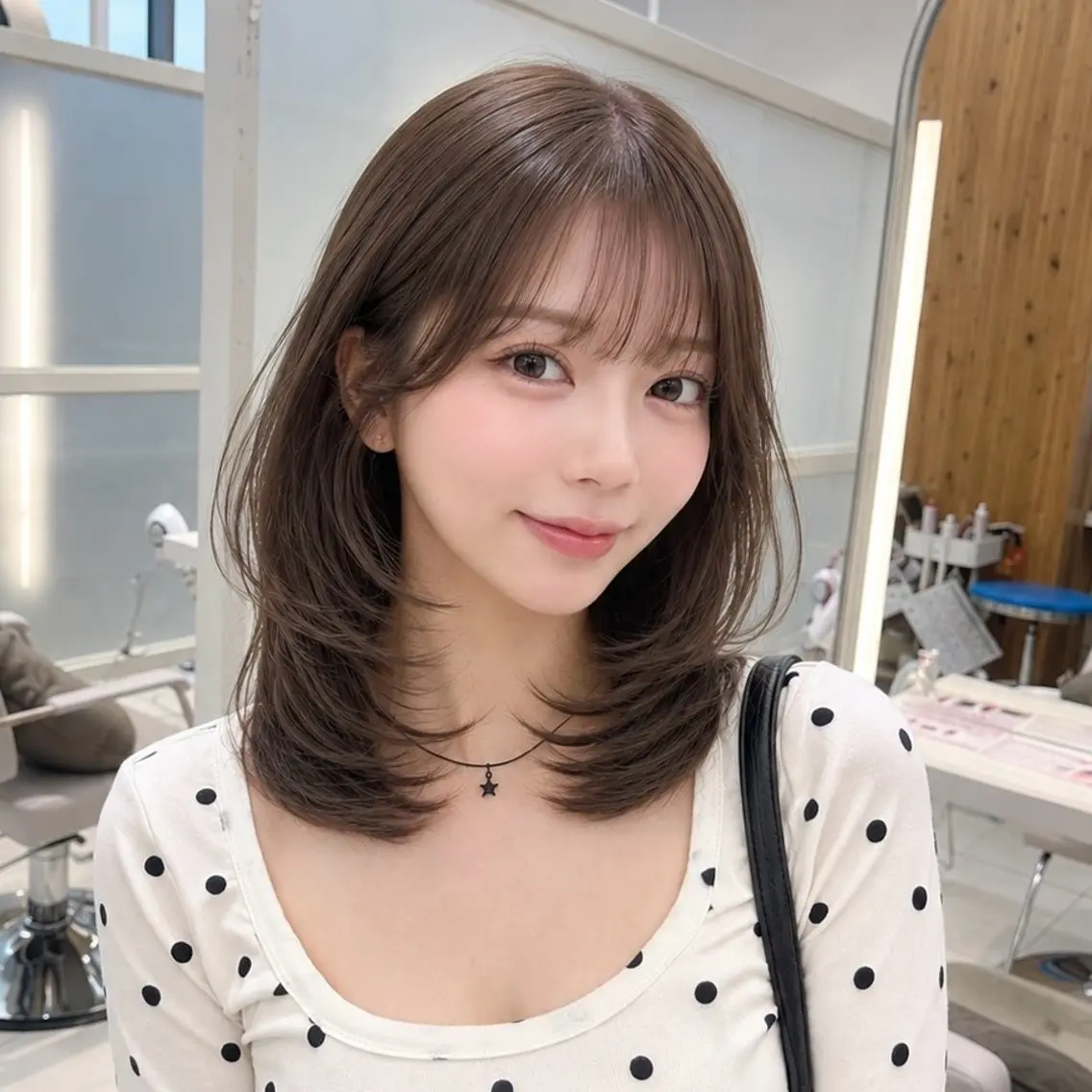 ミディアム カット ヘアカラー トリートメント かなこ/ミディアム レイヤー/ワンカールのヘアスタイル