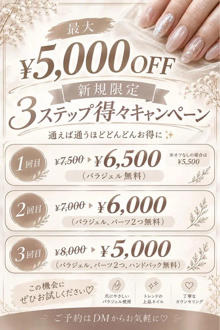 【最大¥5000オフ】3ステップキャンペーンの写真