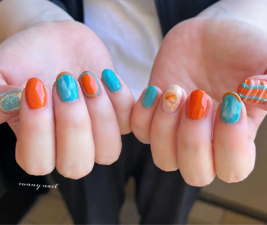 ネイル ジェルネイル オレンジ パラジェル ぷっくりネイル 夏ネイル sunny nailのネイルデザイン