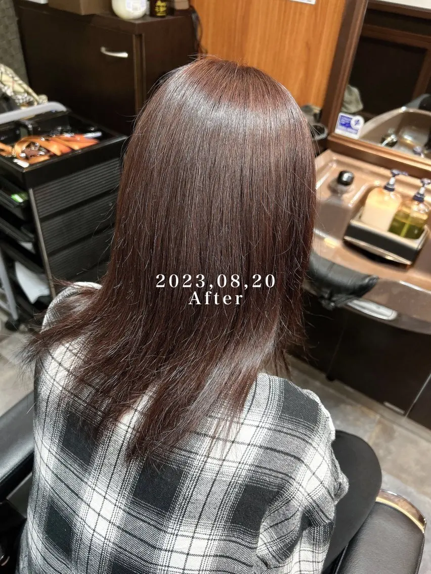 セミロング カラー ピンクカラー 深野 茜のヘアスタイル