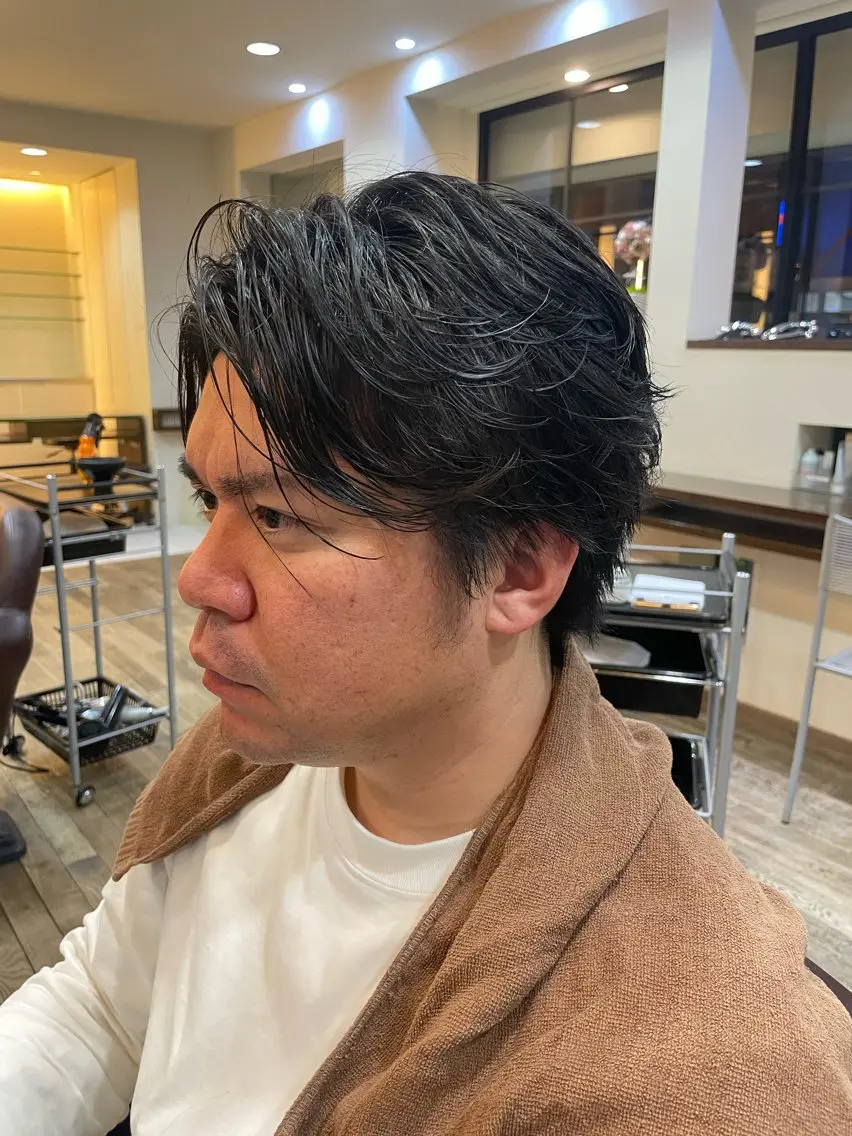メンズ フェザーパーマ メンズパーマ 小野 心のヘアスタイル