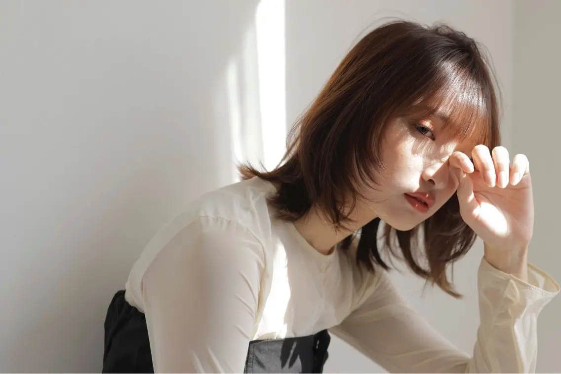 ミディアム カラー ヘアアレンジ カット ヘッドスパ 似合わせカット暖色 カラーhiyonaのヘアスタイル