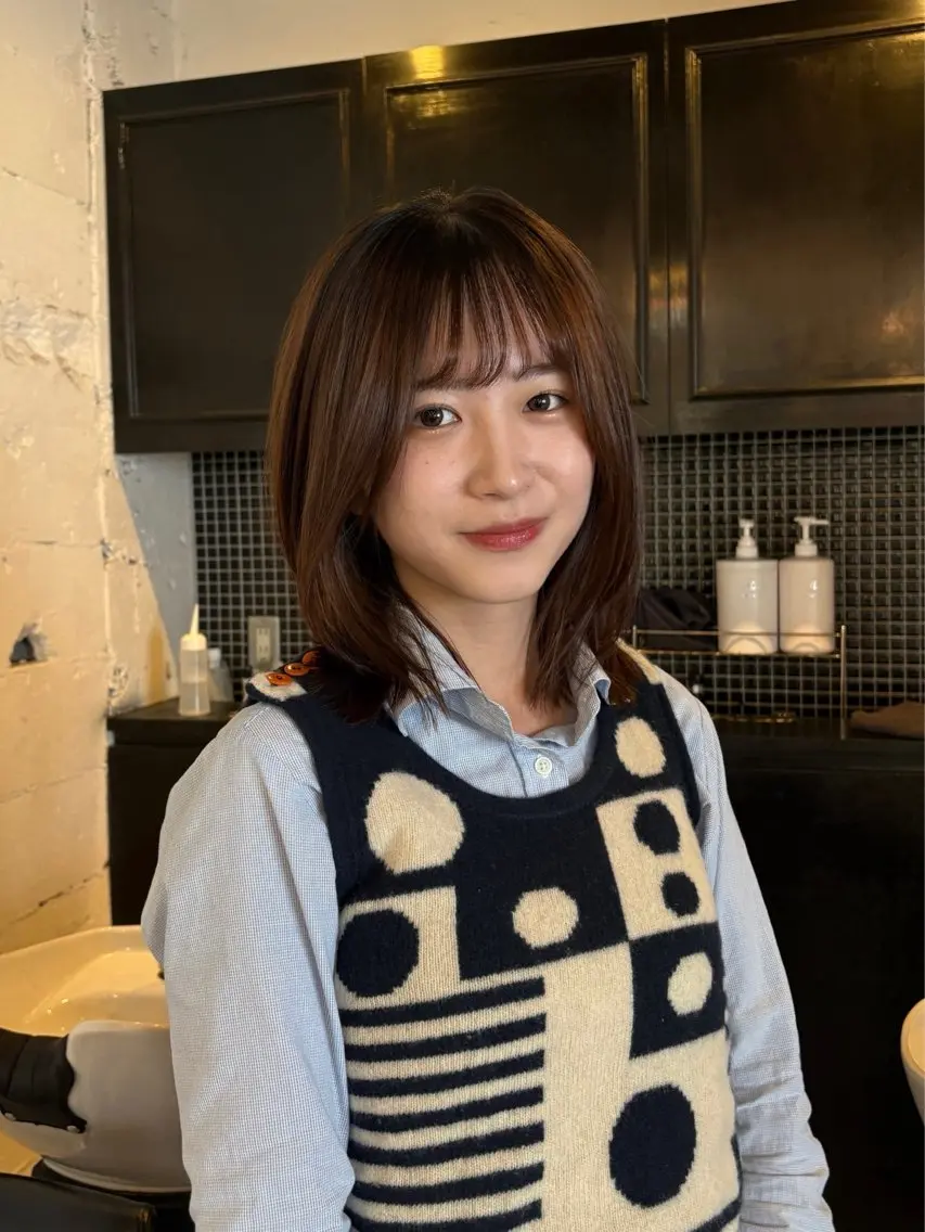 ミディアム カット ヘアカラー トリートメント レディースカット🎀 NANAHAのヘアスタイル