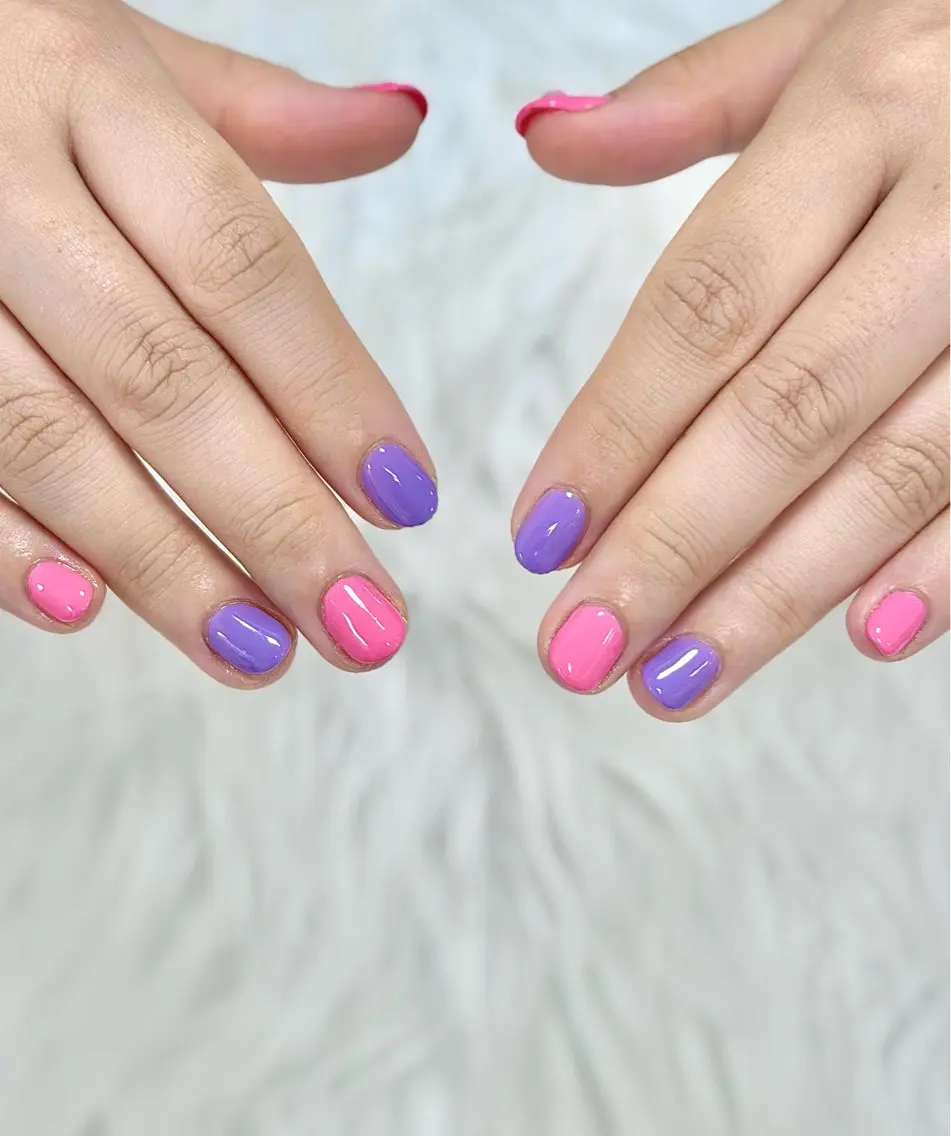 ネイル ワンカラーネイル ピンク パープル ショートネイル シンプルネイル ハンドネイル PROVE NAIL 爪整体のネイルデザイン