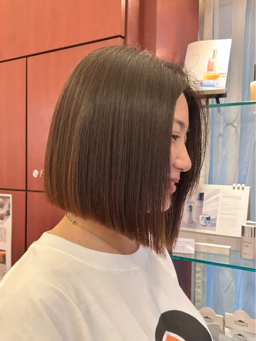ショート カラー パーマ 切りっぱなしボブ ベージュカラー 透明感カラー グレージュ ボブ カット 縮毛矯正 🌸HONOKA🌸 【グレージュ】のヘアスタイル