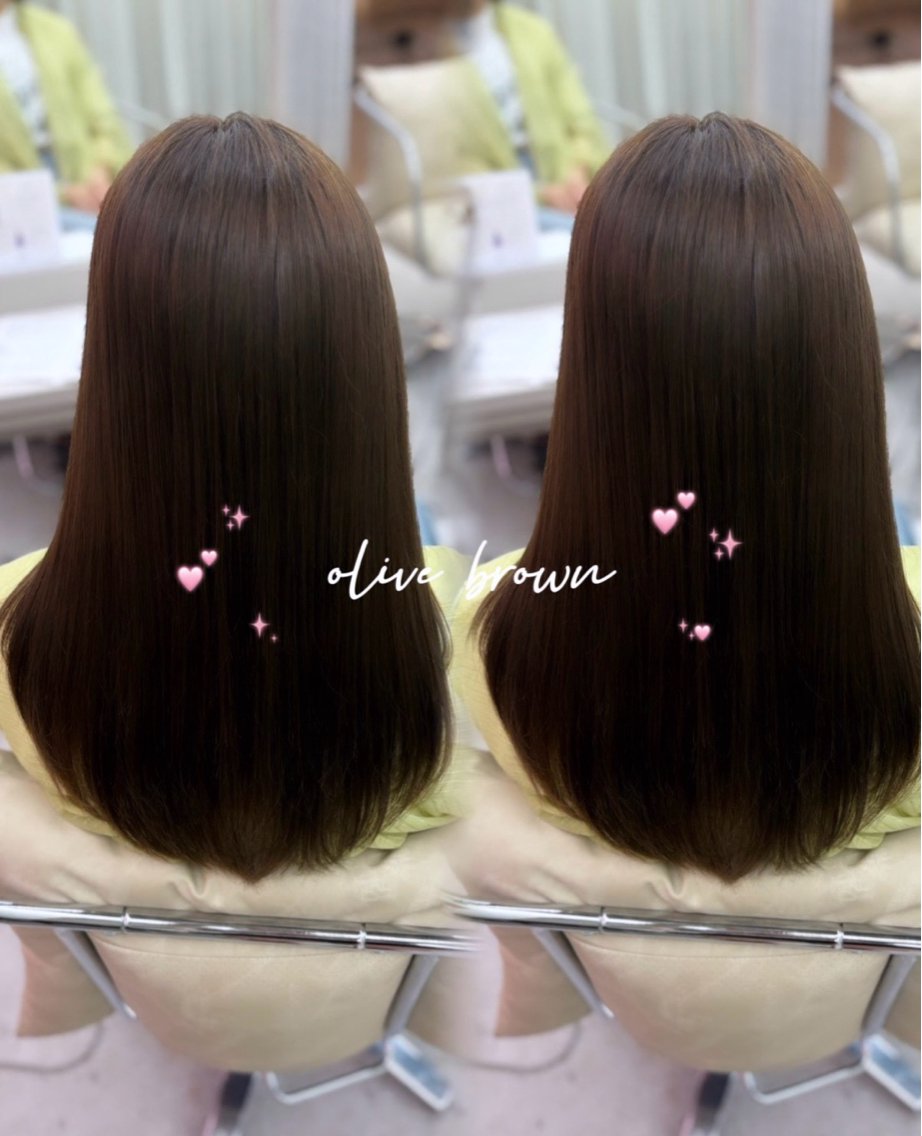 セミロング カラー ブラウンカラー 透明感カラー オリーブブラウン カット ヘアカラー トリートメント COCO_kaho カラー/髪質改善のヘアスタイル