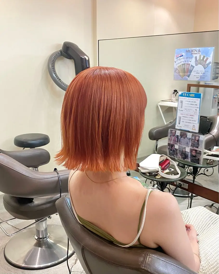 ショート カラー オレンジ ピンクカラー ボブ ウチダ ユウヤのヘアスタイル