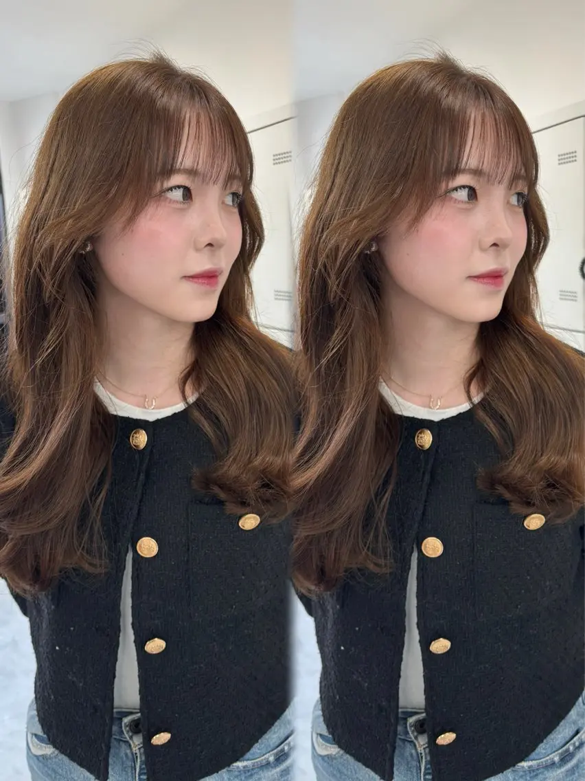 ロング ヘアカラー トリートメント ヘアセット 顔まわりレイヤー/諒 オリーブカラー/天神のヘアスタイル