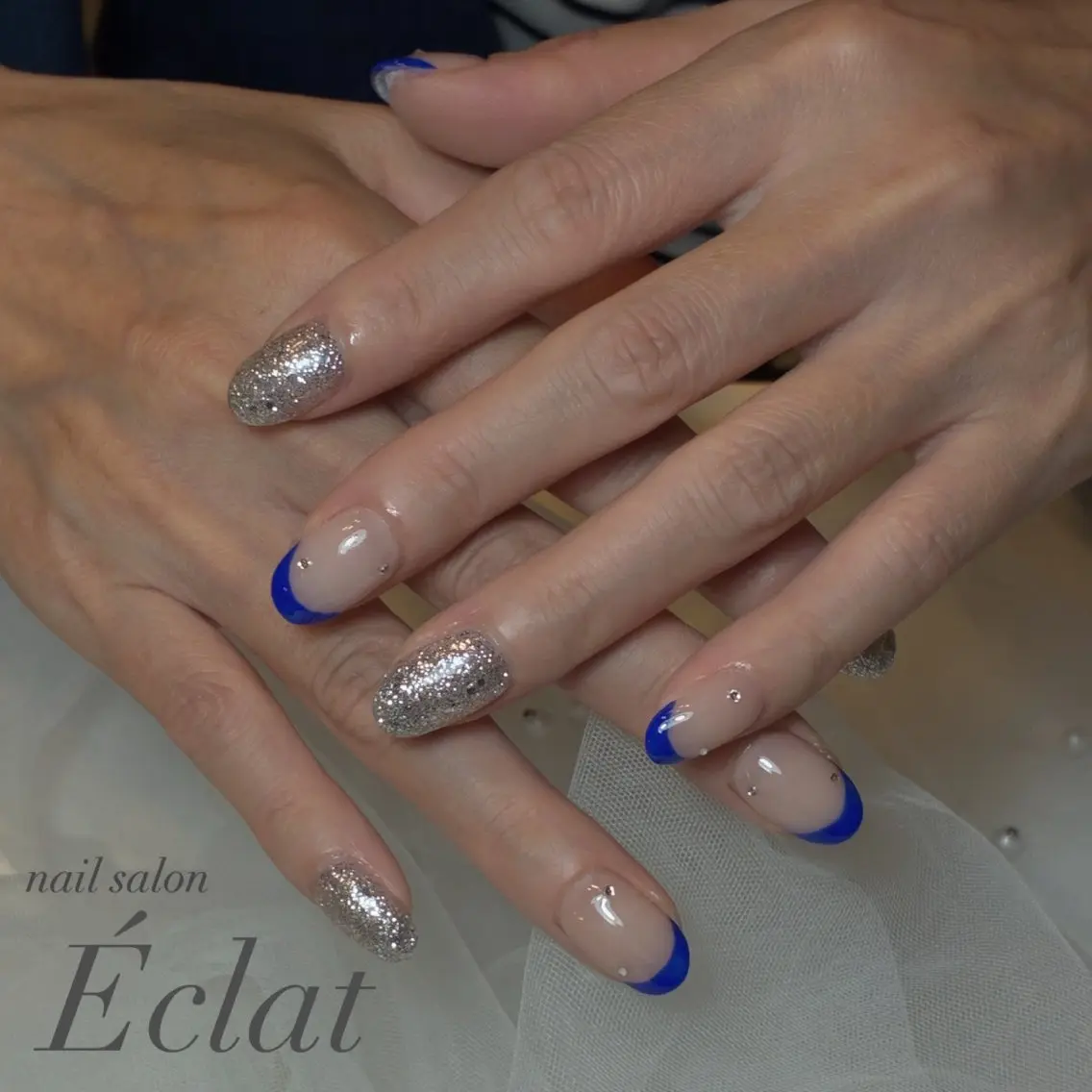 ネイル フレンチネイル ラメ(グリッター) ハンドネイル nail salon Éclatのネイルデザイン