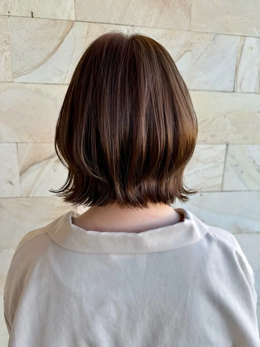 ミディアム カラー ヘアカラー トリートメント 角岡 真帆/ボブ/髪質改善のヘアスタイル