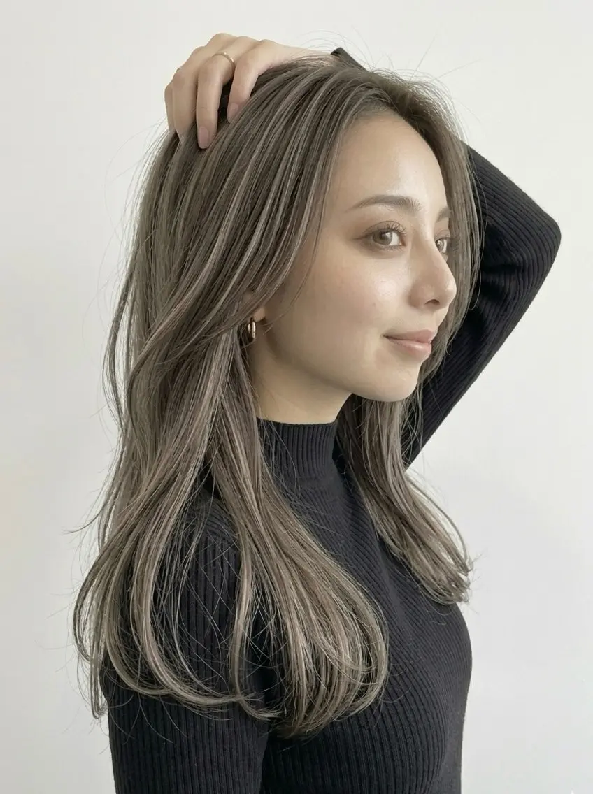 カラー バレイヤージュ ブリーチ ケアブリーチ 透明感カラー ダブルカラー カット ヘアカラー トリートメント ヘッドスパ 顔まわりレイヤー× 韓国ヘアオタベシンヤのヘアスタイル