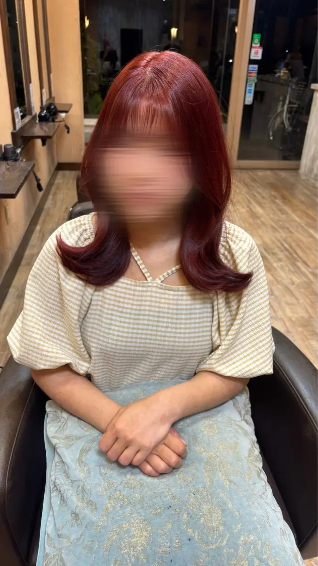 セミロング カラー ダブルカラー レッドカラー ヘアカラー トリートメント ブリーチカラー🎀 Himariのヘアスタイル