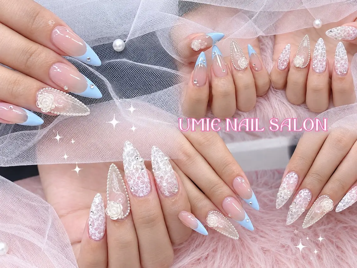 ネイル フットネイル フレンチネイル ジェルネイル ガラスフレンチ マグネットネイル ハンドネイル UMIE NAIL SALONのネイルデザイン
