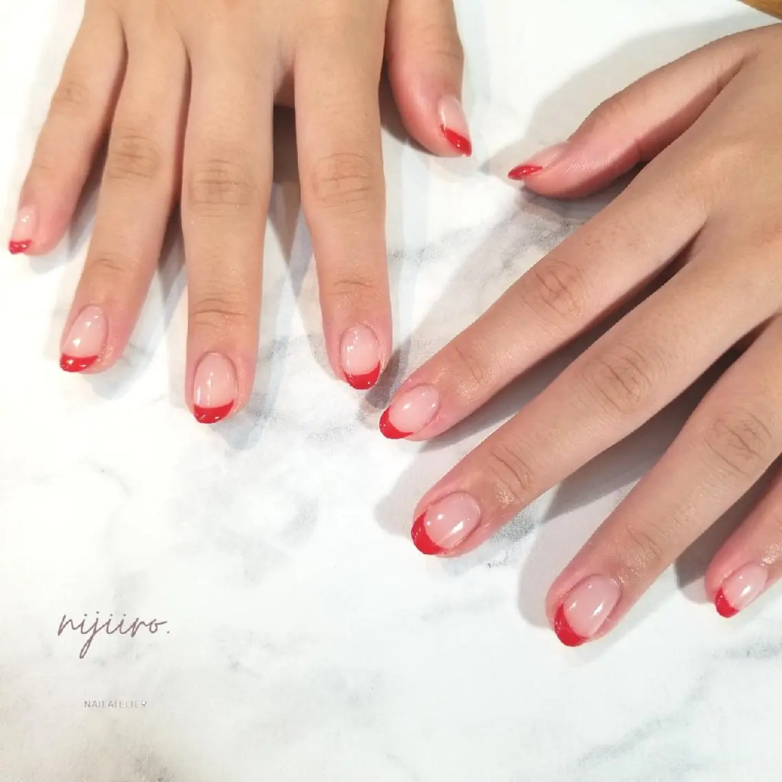 ネイル フレンチネイル 赤色 ハンドネイル nijiiro🌈 サトウのネイルデザイン
