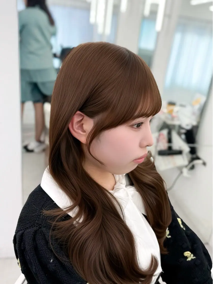 ロング カラー 透明感カラー 顔まわりレイヤー 顔周りカット ハッシュカット 髪質改善 カット ヘアカラー トリートメント 韓国ガーリーヘア🎀 Sayaka🤍のヘアスタイル
