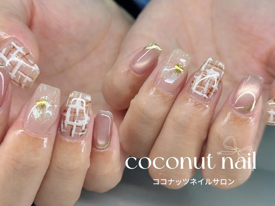 ネイル べっ甲ネイル フレンチネイル キラキラネイル マグネットネイル 大理石ネイル(マーブル) ハンドネイル 神田 ココナッツのネイルデザイン