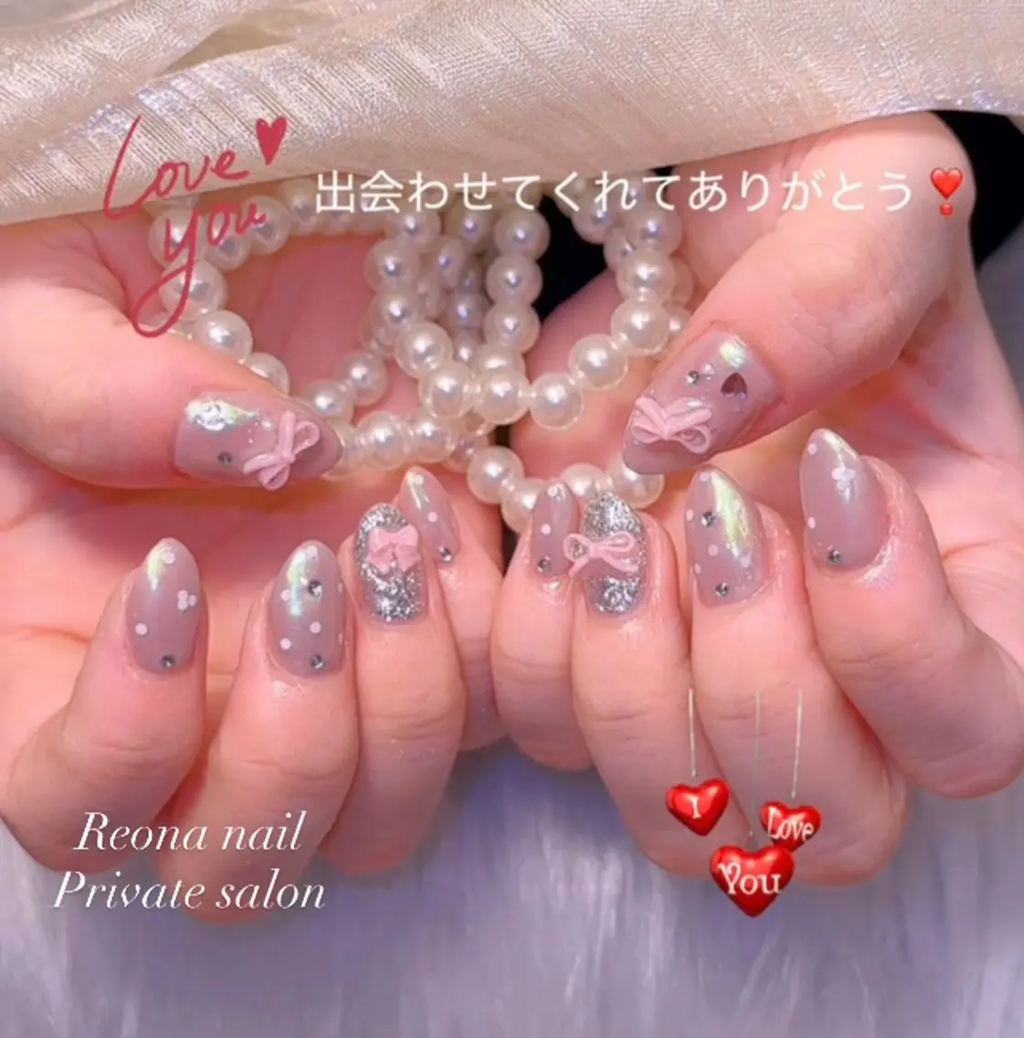 ネイル ハート マグネットネイル ミラーネイル 夏ネイル ハンドネイル Reona Nailのネイルデザイン