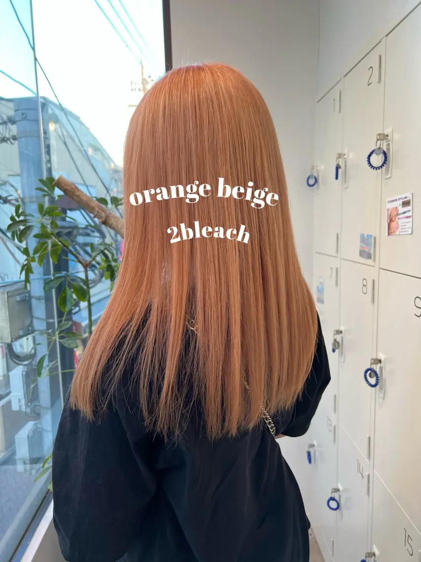 セミロング カラー オレンジ ヘアカラー Kana 🍋 ハイトーン【高円寺】のヘアスタイル