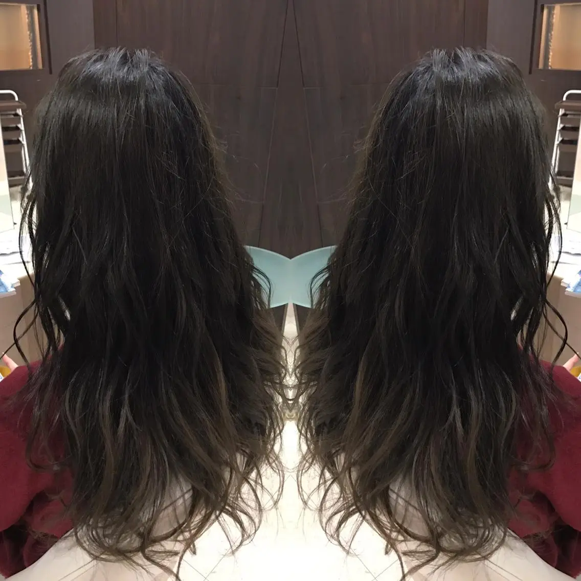 ロング カラー グラデーションカラー グレージュ Oopsレイヤー 加藤澄都のヘアスタイル