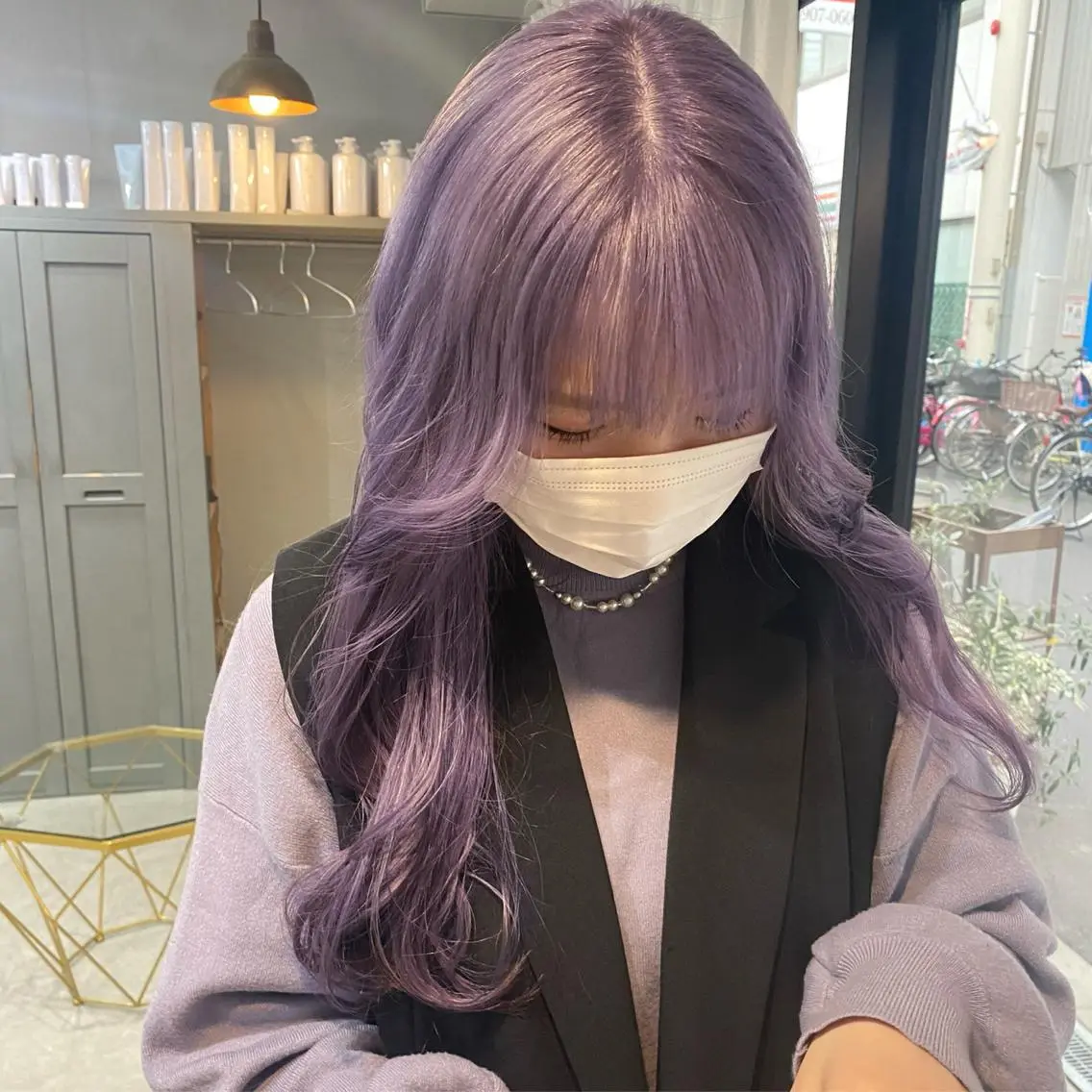ロング カラー パーマ ヘアアレンジ ネイル マツエク・マツパ ラベンダーカラー ハイトーン/透け感 カラー🎀真香のヘアスタイル