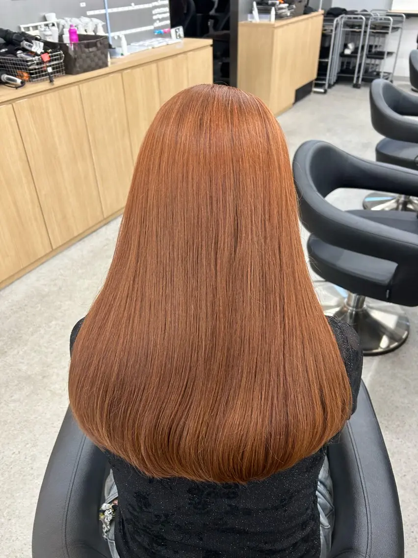 ロング カラー カット 縮毛矯正 愛結 暖色カラー🎀🩰のヘアスタイル