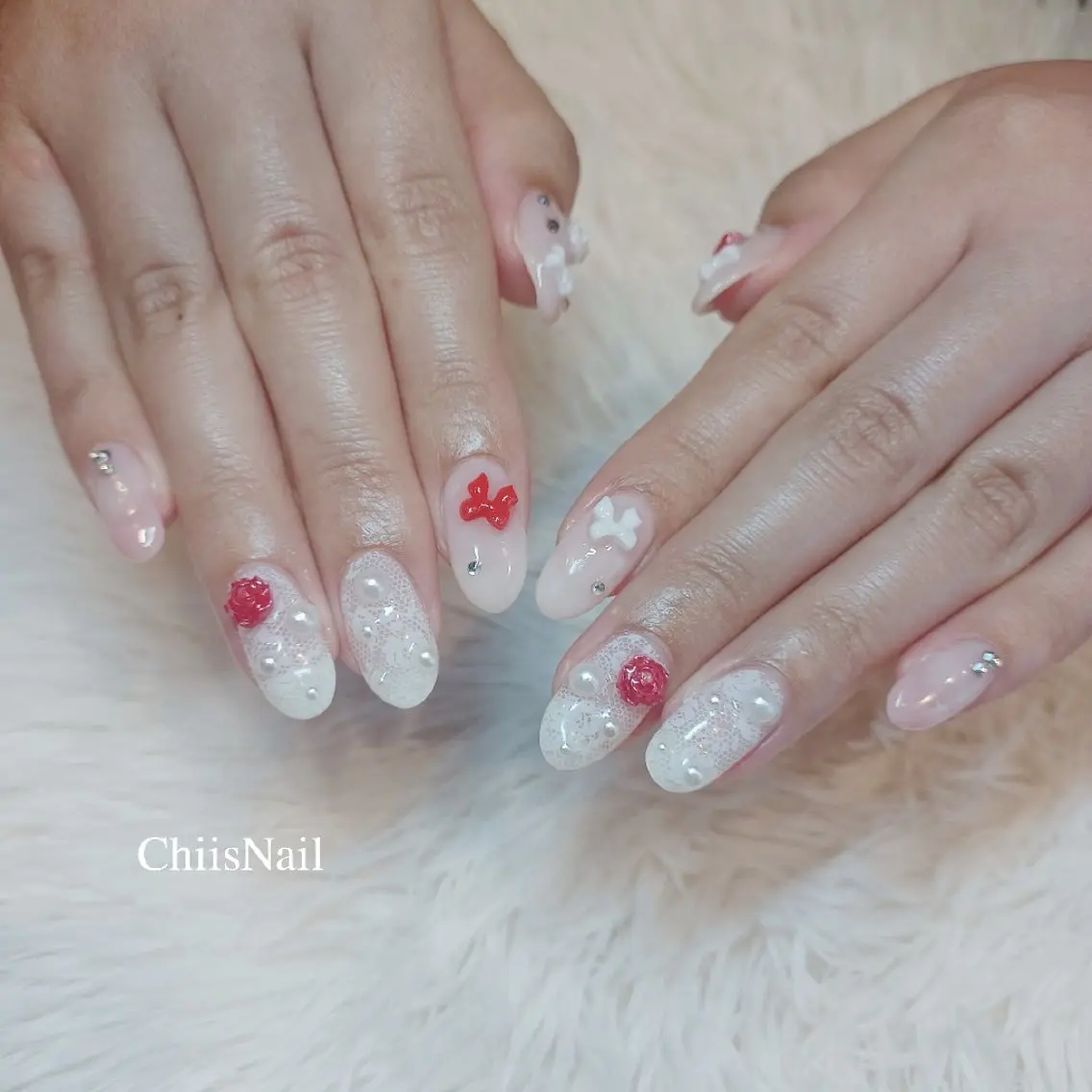 ネイル レース リボン 春ネイル ChiisNail チィズネイルのネイルデザイン