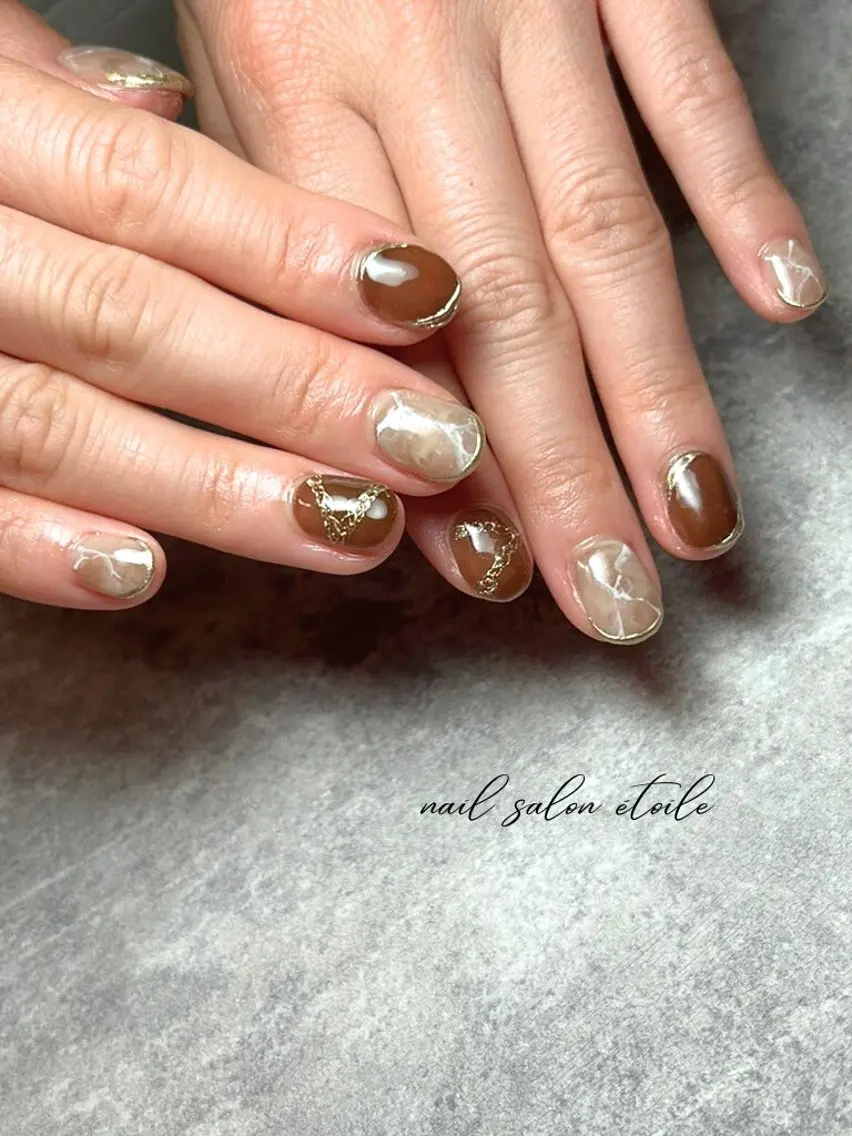 ネイル ブラウン 大理石ネイル(マーブル) ハンドネイル nail salon étoileのネイルデザイン