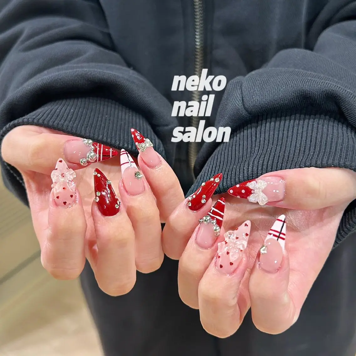 ネイル ボルドー フレンチネイル ツイードネイル 冬ネイル クリスマス ハンドネイル neko nailのネイルデザイン