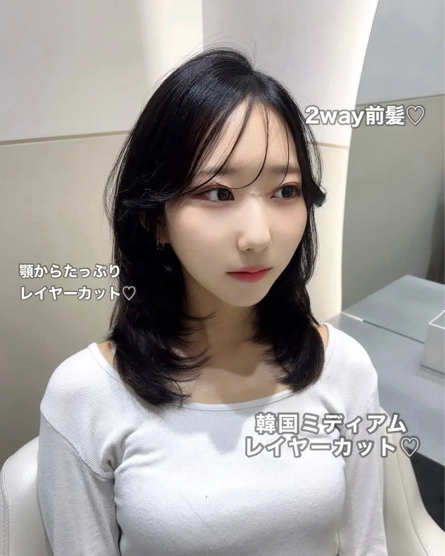 ミディアム カラー ミディアムレイヤー 韓国風ヘア レイヤーカット 縮毛矯正 カット ヘアカラー トリートメント 🩷韓国ヘア/ヨシン モリ🩷Maikaのヘアスタイル
