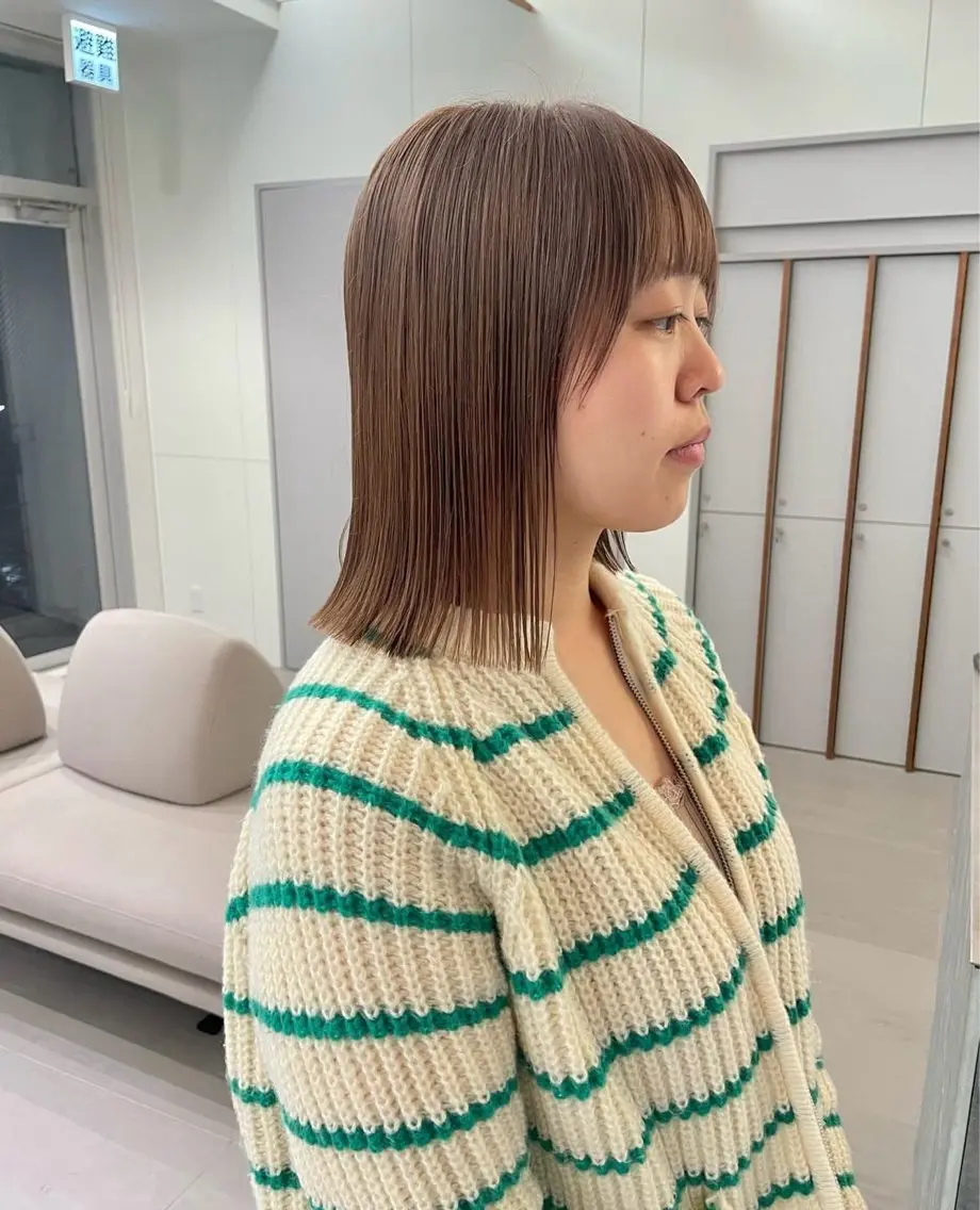 ミディアム ミディアムパーマ ボブ 縮毛矯正 酸性ストレート 似合わせレイヤー ＆縮毛矯正のヘアスタイル