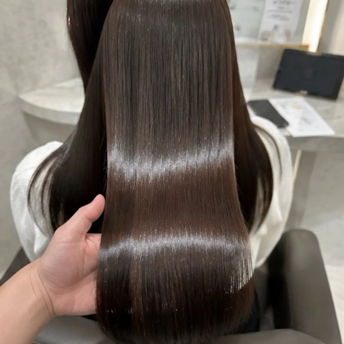 ロング パーマ 縮毛矯正 🍒モテ暖色カラー × うる艶✧ ゆなのヘアスタイル