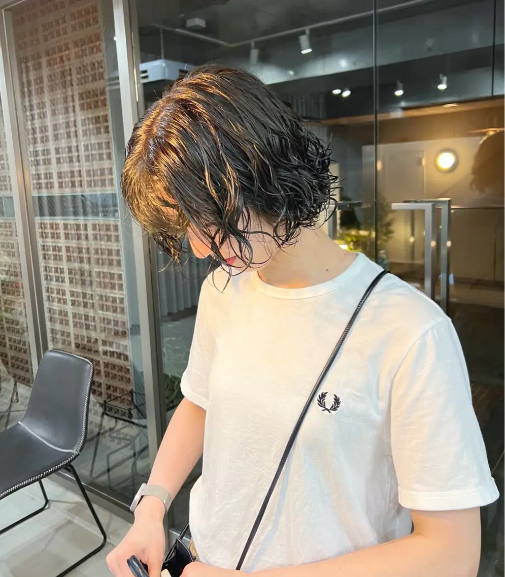 ショート パーマ カット パーマ トリートメント ボブパーマコテ巻き風 パーマNo1深江秀平のヘアスタイル