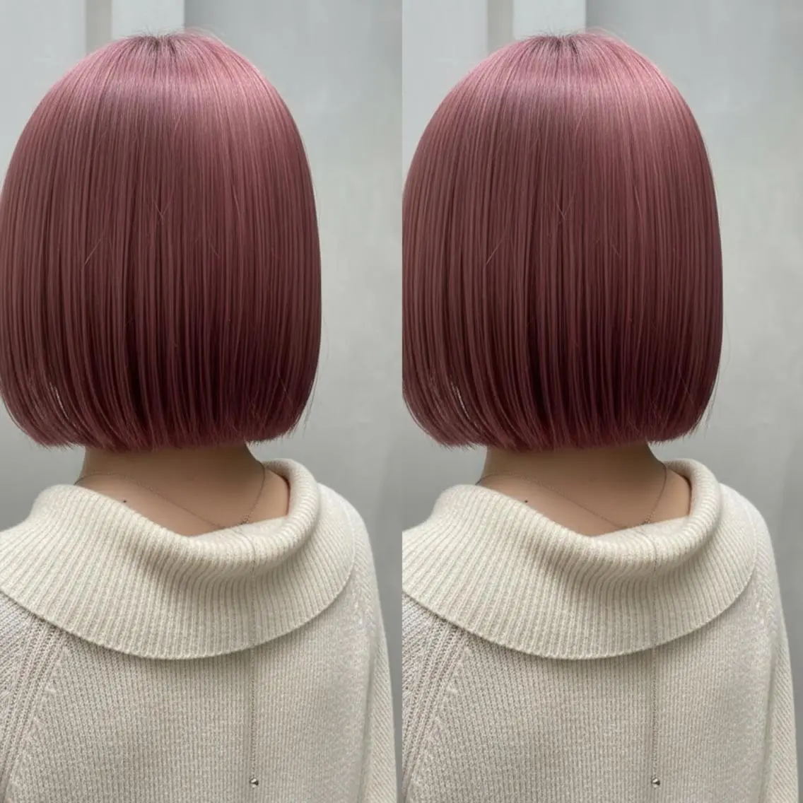 ミディアム カット 縮毛矯正 トリートメント 💕透明感赤味カラー ぱっつんボブ🩷のヘアスタイル