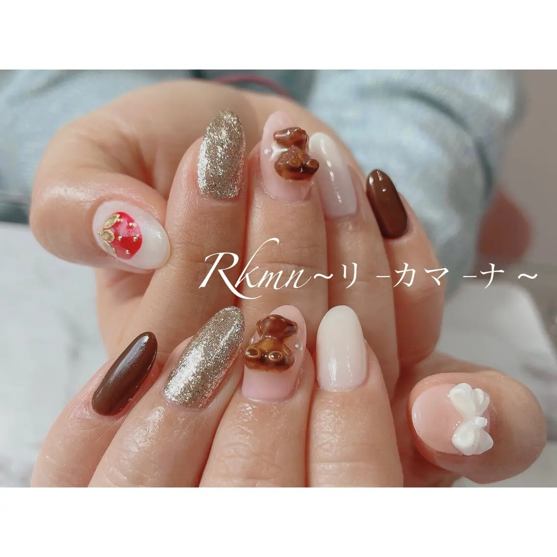 ネイル アートネイル リボン 春ネイル バレンタイン ハンドネイル フットネイル ハンドケア Rkmn ~リ-カマ-ナ~のネイルデザイン