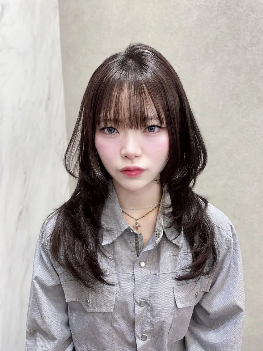 セミロング カット ヘアカラー MOE 福岡韓国ヘア✧︎のヘアスタイル
