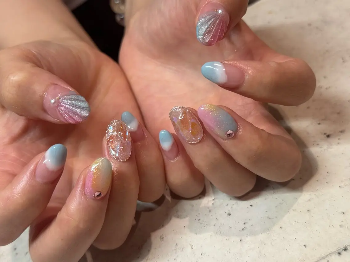 ネイル ハンドネイル 韓国/ワンホン/長さ 出しつけ放題🎀のネイルデザイン