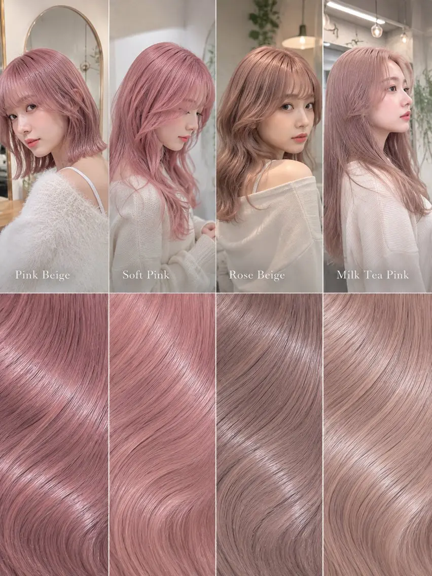 セミロング カラー ベージュカラー ブリーチ 透明感カラー ピンクカラー ピンクベージュ ヘアカラー トリートメント EARTH 榎本のヘアスタイル